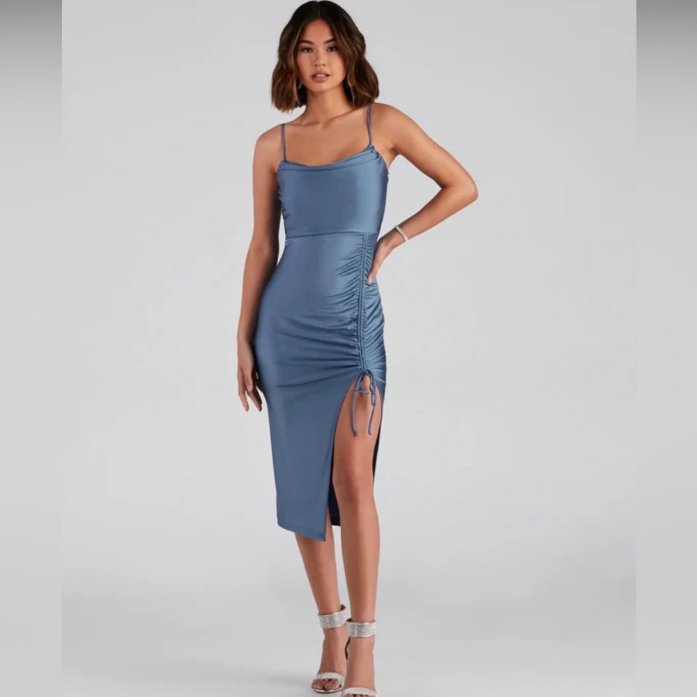Elegant Blue Ruched Dress